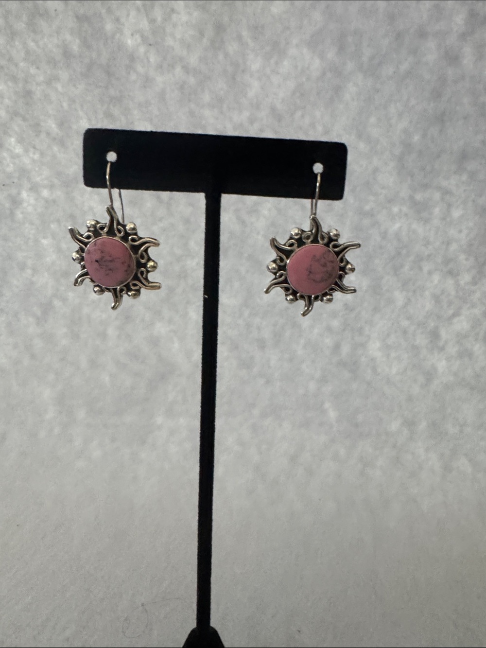 Sterling Silver Sunburst Rhodonite Earrings